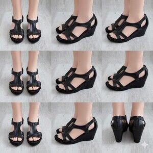 A2 by Aerosoles Black Wedge Sandals Women's Size 10 Dream Plush Comfort Zip MINT